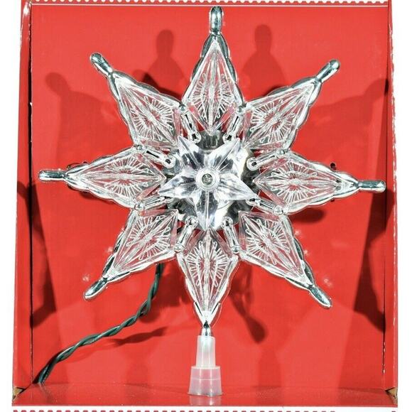 Light Up Silver-Trim Retro Clear 8-Point Star Christmas Tree Topper 8" Lit Incan - Picture 8 of 15